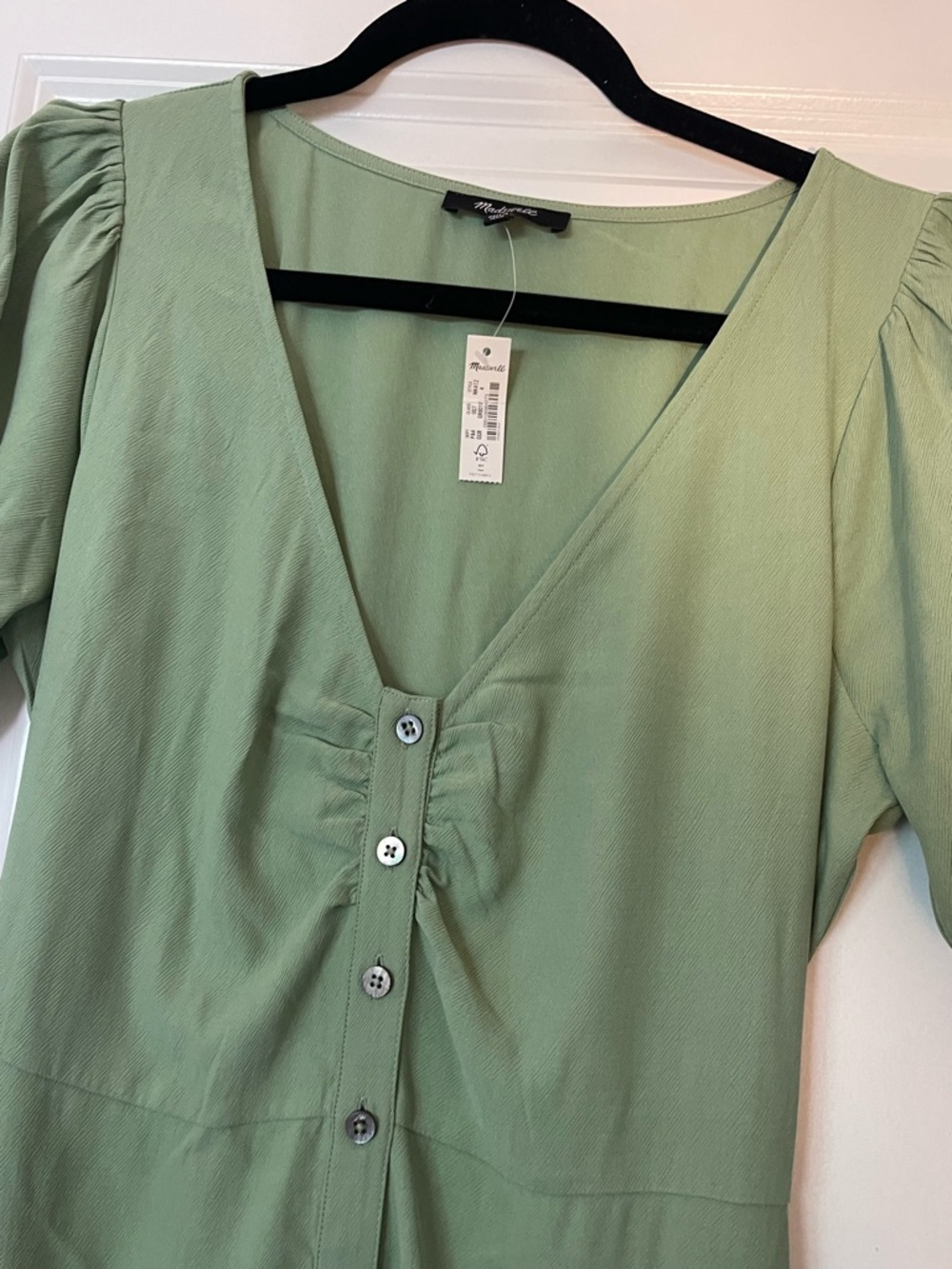Madewell Light Sage V-Neck Button Midi Dress - Picture 3 of 4